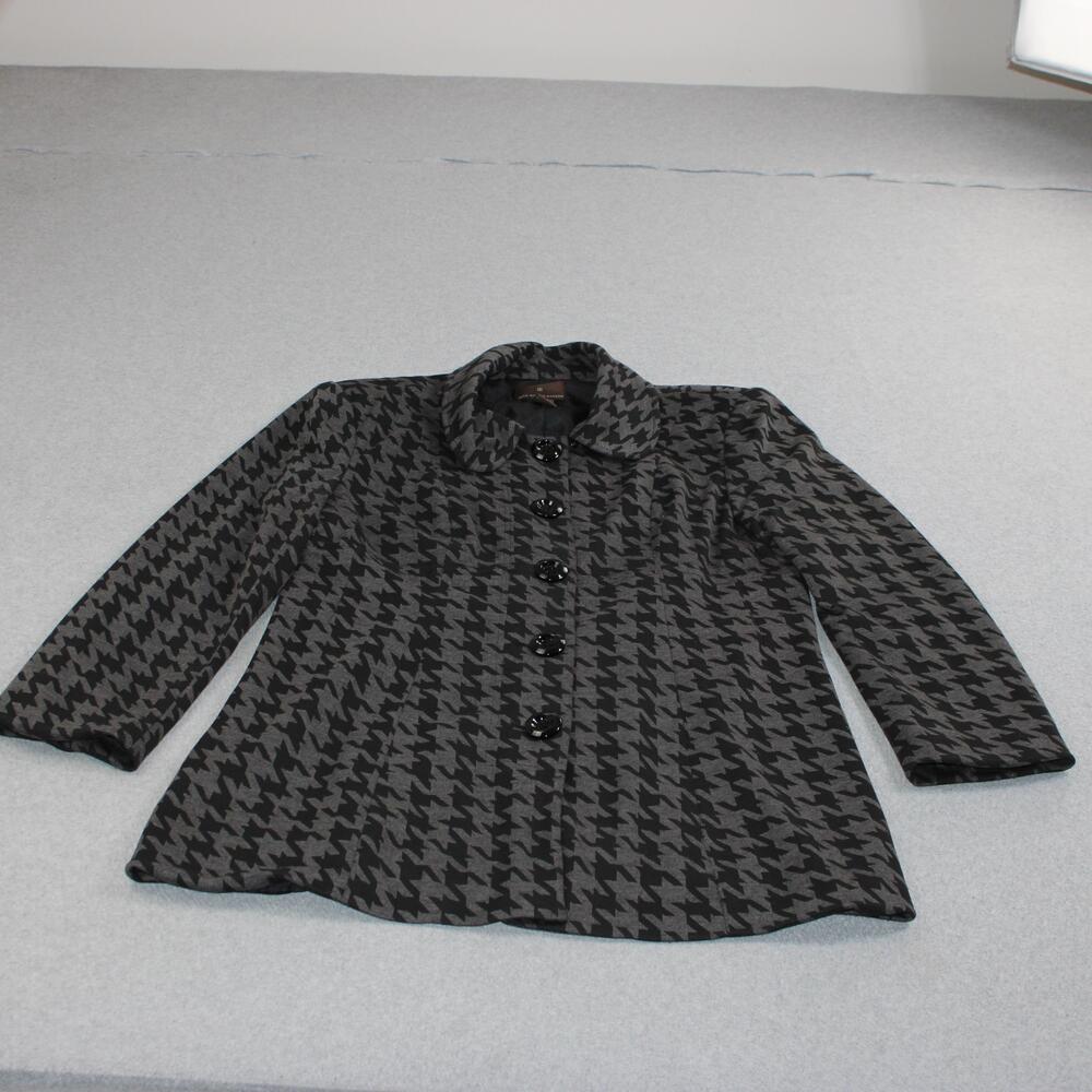 Fenn Wright Manson Jacket Women Large Gray Houndstooth Button Classic Heritage